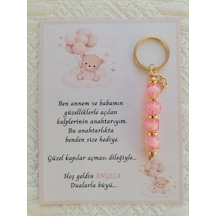 İsme Özel Tasarım Pembe Anahtarlık Hastane Yeni Doğan 40 Mevlidi Dağıtmalık Hediyelik 72 Adet