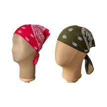 Pamuklu Klasik Desen Unisex 2li Bandana Seti Renkli Bandana Etnik Desenli A Kalite Bandana Kırmızı - Haki