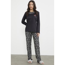 Sementa Karışık Desenli Uzun Kol Pijama Takım - Siyah 001