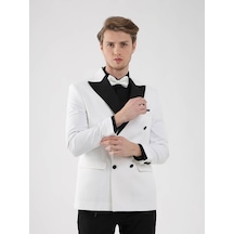 Dufy Ekru-Siyah Erkek Slim Fit Sivri Yaka Smokin Takım - 92441 Ekru - Siyah