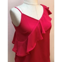 Neon Pembe Bluz Omuz Ve Fırfır Detaylı Tek Kol