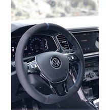 Volkswagen Troc Araca Uyumlu Özel Mavi Yüzüklü Alcantara-noktalı Deri  Direksiyon Kaplama