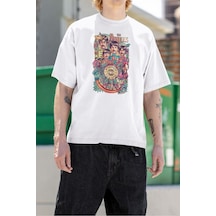 Lonely Hearts The Beatles Baskılı Unisex Oversize Tişört Beyaz