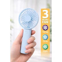 Standlı 3 Mod Şarjlı El Fanı 3 Kademe Seyahat Masaüstü Vantilatör Taşınabilir Mini Fan Mavi F137
