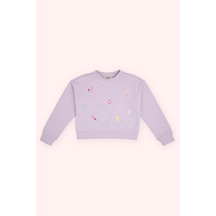 Panço Kız Çocuk Baskı Detaylı Sweatshirt Lila Panço Kız Çocuk Baskı Detaylı Sweatshirt Lila