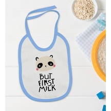 Bk Kids But First Milk Tasarımlı Mavi Bebek Mama Önlüğü Mavi