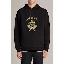 Metallica Baskılı Siyah Erkek Örme Kapşonlu Sweatshirt (530990858)