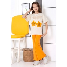 Çiçek Nakışlı İspanyol Paça Mevsimlik Takım Turuncu