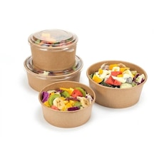Şeylişeyler - Kraft Salata Kabı 750 Gr / 750 Cc 100 Adet - Şeffaf Kapaklı Sızdırmaz Paket Servis Kasesi Kapak Dahil Set