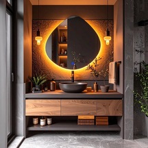 Zynor Led'li Lazer Kumlamalı Lavabo & Banyo Aynası Dokunmatik Sensörlü Amber Led'li 70 X 70 Diğer