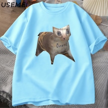 Flood Of Style Rus Kedi Meme T-shirt Komik Grafik Baskı Kedi T Shirt Kadın Erkek Rahat Pamuk T-shirt Unisex Mavi
