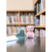 Pembe Ayıcık Ve Kalpli Kart Tutucu Fotoğraf Not Tutucu Ofis Masası Tutacak Hediyelik Pembe