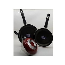 Mehtap 3 Lü Teflon Tava Seti 18+22+26 CM Kırmızı-mor
