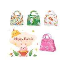 Pembe Paskalya Çanta Temizle Baskı Keçe Sevimli Havuç Tavşan Desen Dıy Şeker Ambalaj Tote Çanta Ev Dekor Pembe