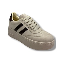 Şanzelize K1-26 Süet Deri Yüksek Anatomik Taban Bağcıklı Kadın Sneaker Bej Kahve Bej