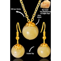 Sertifikalı Gold Küre Model Bal Kalsit Taşı Kolye Ve Küpe Seti - Çok Renkli
