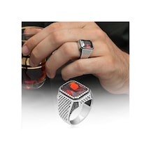 Kare Kırmızı Taşlı 925 Gümüş Erkek Yüzük Kare Kırmızı Taşlı 925 Gümüş Erkek Yüzük