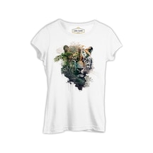 Tiger Head With Jungle Exposure Beyaz Kadın Tshirt 001