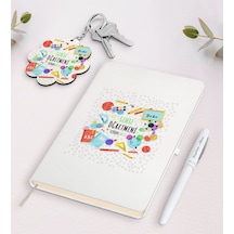 Kişiye Özel Sınıf Öğretmeni Beyaz Defter Kalem Ve Anahtarlık Hedi N11.18319