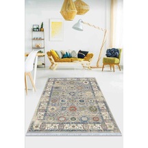 Mavi Çerçeveli Dokuma Pamuk Taban Kaymaz Kilim Klm161n11