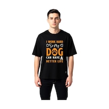 Paybuy Köpeğim İçin Çalışıyorum Baskılı Erkek Oversize Tişört Siyah
