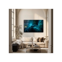 Derin Mavi Soyut Dalgalar Modern Cam Tablo Modern Soyut Dekoratif Duvar Tablosu, Salon, Ofis Ve Çalışma Alanı Dekoru,