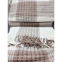 Sesli Comfort Kahve Bej 2 Ekose Skoç Pamuk Örme Battaniye 200x220 Çift Kişilik Battal Diğer