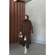 Riella Butik Bade Tesettür Takım Kahverengi