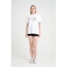 Kadın Bisiklet Yaka Oversize Fit Tişort Spr24tsk110 Beyaz