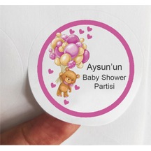 48 Adet 4 Cm Kişiye Özel Pembe Baby Shower Partisi Baskılı Mat Etiket Sticker 2