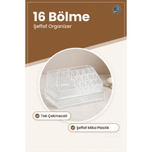 Makyaj Organizeri Şeffaf 16 Bölmeli Tek Çekmeceli Taşınabilir Ruj Çok Renkli