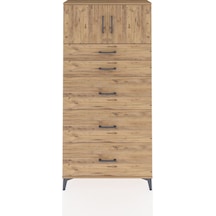 Arges Dolap Tek Raflı 5 Çekmeceli 2 Kapaklı 88x30x182 Çam-çam Çam