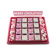 Dark Brown Hoşgeldin Bebek Çikolatası 48 Madlen ve Badem Drajeli Kız Bebek Doğum Hediyesi