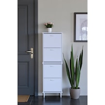 Eliusta Elenio 52 Cm Genişlik Beyaz Renk Ayaklı 4 Kapaklı Ayakkabılık 52x168x26 Cm Ayakkabılık Beyaz