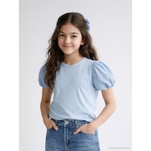 Civil Girls Dantel Balon Kol 10-13 Yaş Tişört - Mavi Gökyüzü Mavisi