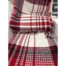Sesli Comfort Kırmızı Beyaz Ekose Skoç Pamuk Örme Battaniye 200x220 Çift Kişilik Battal Diğer