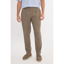 AC&Co / Altınyıldız Classics Erkek Vızon Keten Slim Fit Dar Kesim Beli Lastikli Yan Cepli Esnek Pantolon Vizon