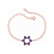Aşkın Fısıltısı Kalp Ametist Taşlı Bileklik 925 Ayar Gümüş Kalp Zincir 20 Cm Sevgililer Günü Rose Gold