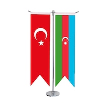 Masa Üstü Kırlangıç Azerbaycan + Türk Bayrağı + Krom T Direk Masa