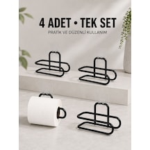 Duvara Yapışkanlı Wc Kağıtlık Siyah Metal 4 Adet Tuvalet Kağıdı Rulo Askısı Taba