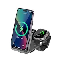 3-in-1 Kablosuz Şarj Standı, Telefon Saat, Ayarlanabilir Açılı, Led Işıklı, İphone İle Uyumlu-watch İle Uyumlu