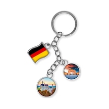 Almanya Üçlü Epoksi Metal Çift Taraflı Damla Anahtarlık Germany Gümüş