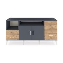 Hyperion Konsol 3 Raflı 4 Çekmeceli 2 Kapaklı 176x44x83 Antrasit-antrasit/çam Antrasit/çam