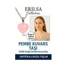 Erilsa Sertifikalı Kalp Model Mini Pembe Kuvars Taşı Kolye Sevgi, Şefk Çok Renkli