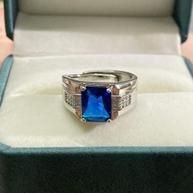 Novahub Beyaz Cellacity Klasik 925 Ayar Gümüş Yüzük Kadınlar İçin Mavi Safir Değerli Taşlar İle Açık Ayar Boyutu Gümüş Güzel Takı Hediye - Standart Beyaz