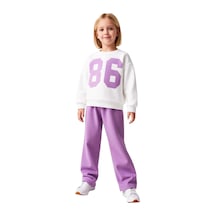 Ersefa Genç Kız Pamuklu Oversize Sweatshirt Ve Eşofman Altı Takımı Spor Lila
