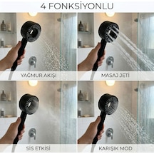 Siyah Elegant Duş Başlığı, 4 Fonksiyonlu Yüksek Basınçlı Duş Başlığı, Yağmur Akışı, Masaj Jeti,