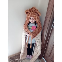 Puffy El Örgüsü Aslan Kapşonlu Çocuk Battaniye