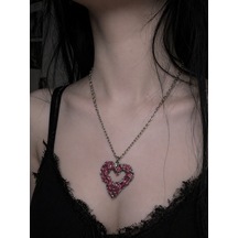 Pembe Gotik Kalp Kolye Metal Zincir Unisex Tasarım Çok renkli