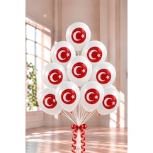 Türk Bayrağı Baskılı Beyaz Lateks Balon 10'lu Set 12 İnç Milli Bayram Parti Balonu Çok Renkli